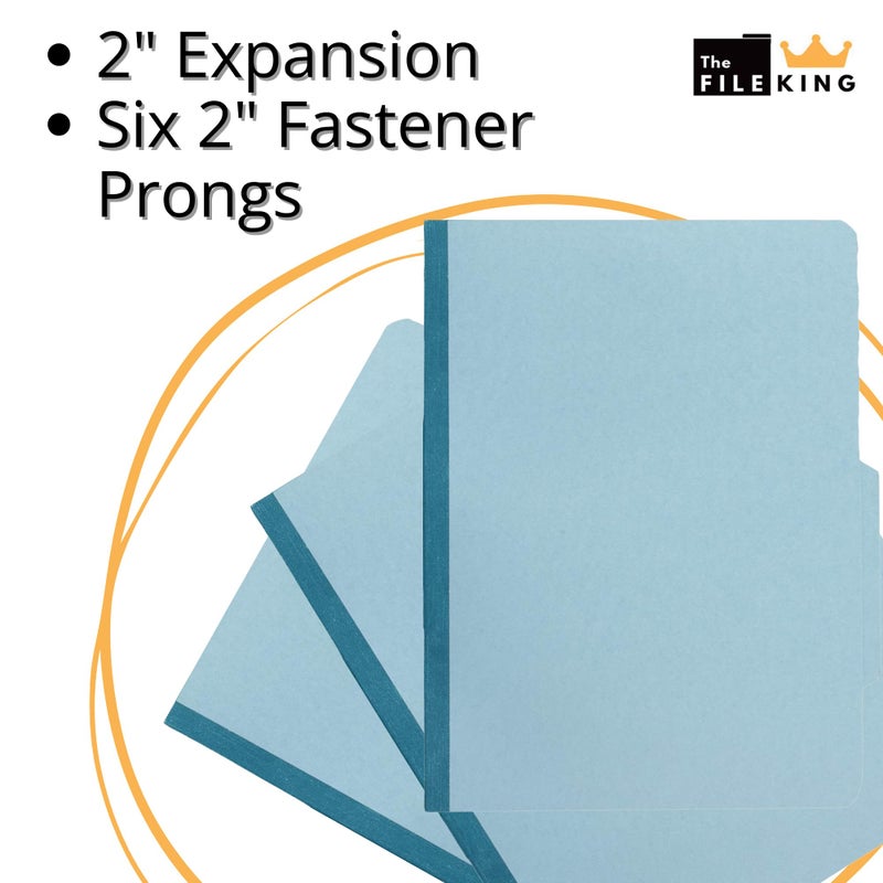 The File King Pressboard Classification Pale Blue Partition File Folder | Legal Size - Box of 10 | Two Dividers | Six 2â€ Durable Fastener Prongs | 2/5 Cut Top Tab | 2â€ Expansion - Image 4